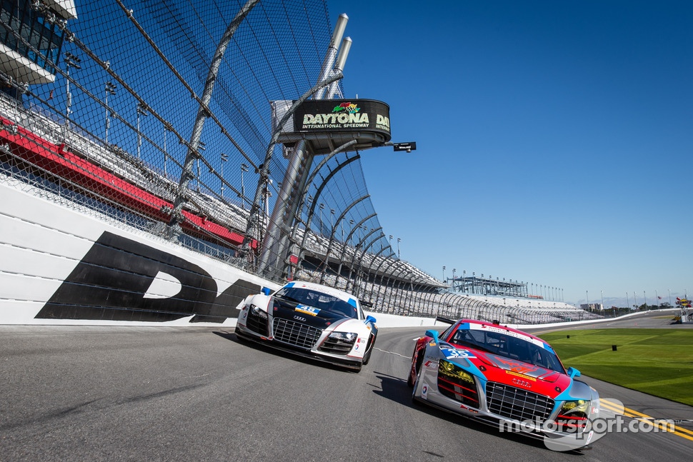 #48 Paul Miller Racing Audi R8 LMS and #35 Flying Lizard Motorsports Audi R8 LMS