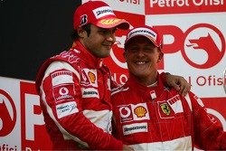 Podium: race winner Felipe Massa with Fernando Alonso and Michael Schumacher