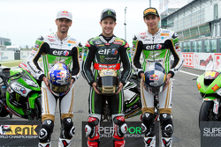 Kenan Sofuoglu, Kawasaki Puccetti Racing, Jonathan Rea, Kawasaki Racing Team, et Toprak Razgatlioglu, Kawasaki Puccetti Racing