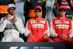 Lewis Hamilton, Mercedes AMG F1 Team; Sebastian Vettel, Scuderia Ferrari; Kimi Räikkönen, Scuderia F