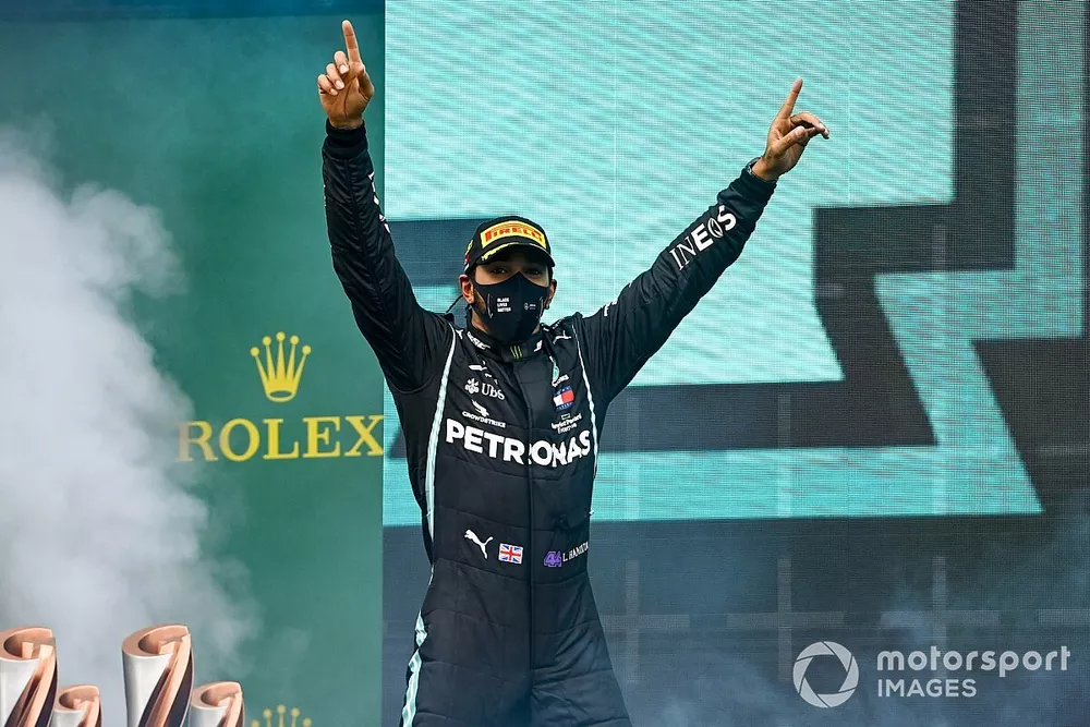 Lewis Hamilton, Mercedes-AMG F1, 1st position, arrives on the podium