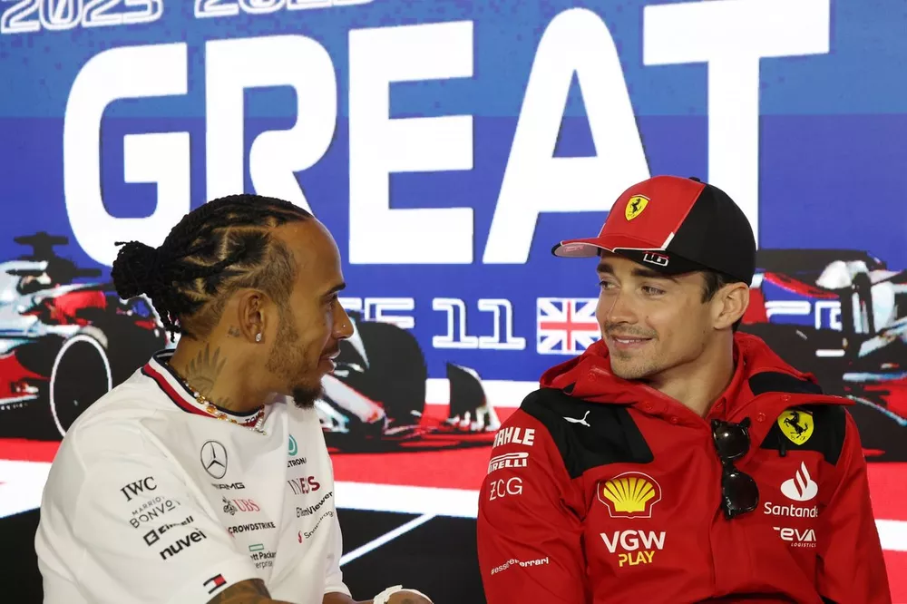 Lewis Hamilton, Mercedes-AMG and Charles Leclerc, Scuderia Ferrari in the Press Conference 