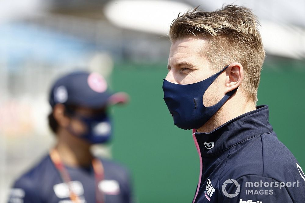 Lance Stroll, Racing Point y Nico Hulkenberg, Racing Point con los medios