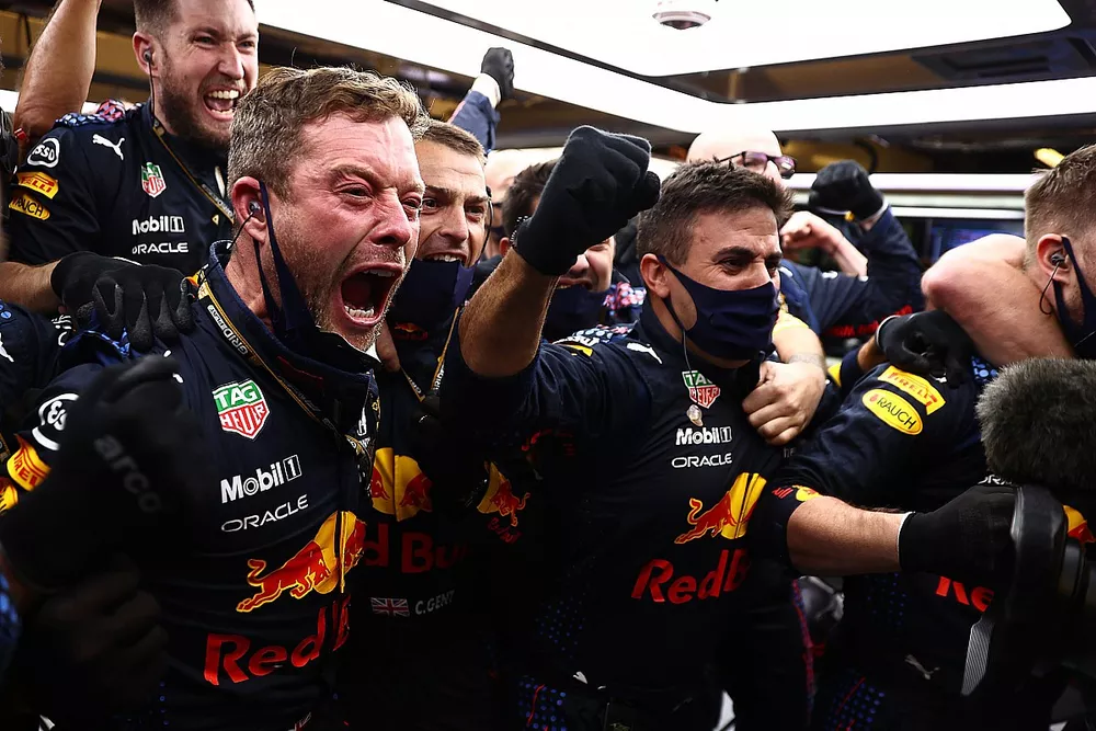 The Red Bull Racing team celebrate