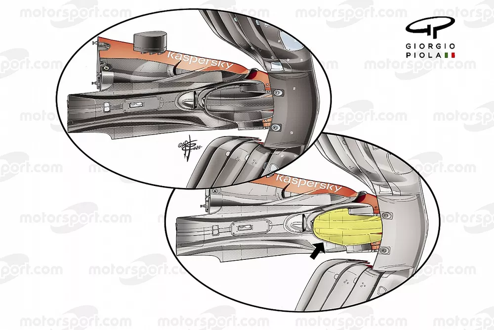 Parte inferior del alerón delantero del Ferrari SF21