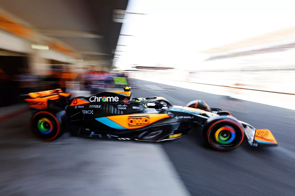 Lando Norris, McLaren MCL60, leaves the garage
