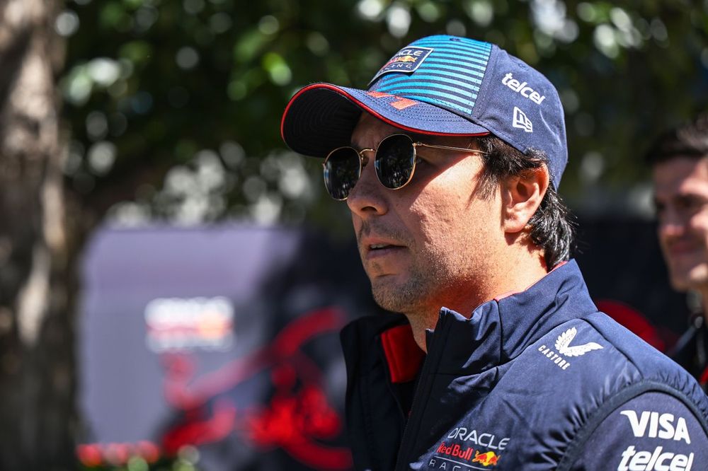 Sergio Perez, Red Bull Racing, arrives at the track