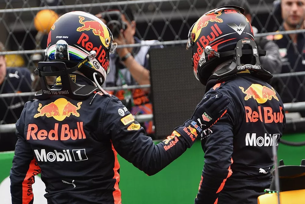 Daniel Ricciardo, Red Bull Racing et Max Verstappen, Red Bull Racing dans le parc fermé