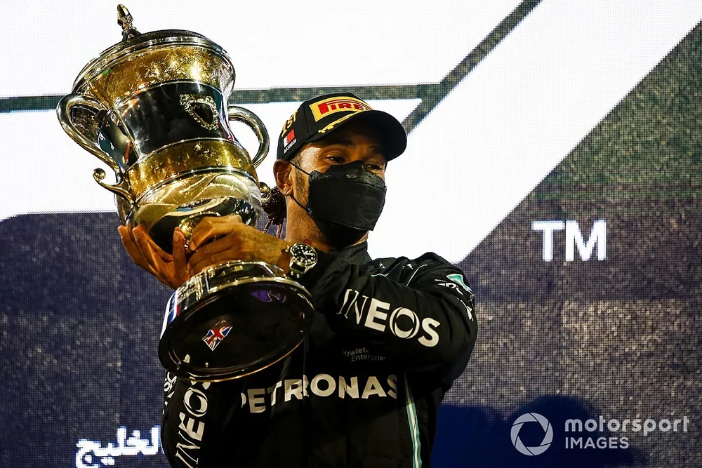 Lewis Hamilton, Mercedes, 1st position, on the podium