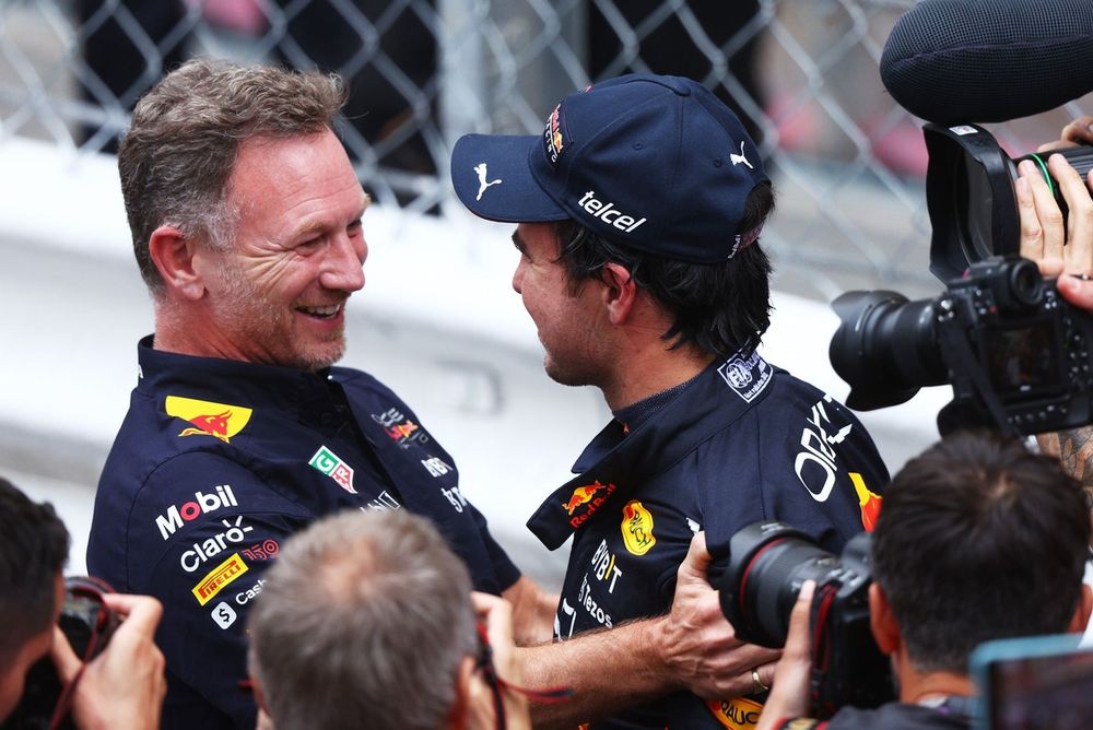 Christian Horner, jefe del equipo Red Bull Racing , Sergio P&eacute;rez, Red Bull Racing