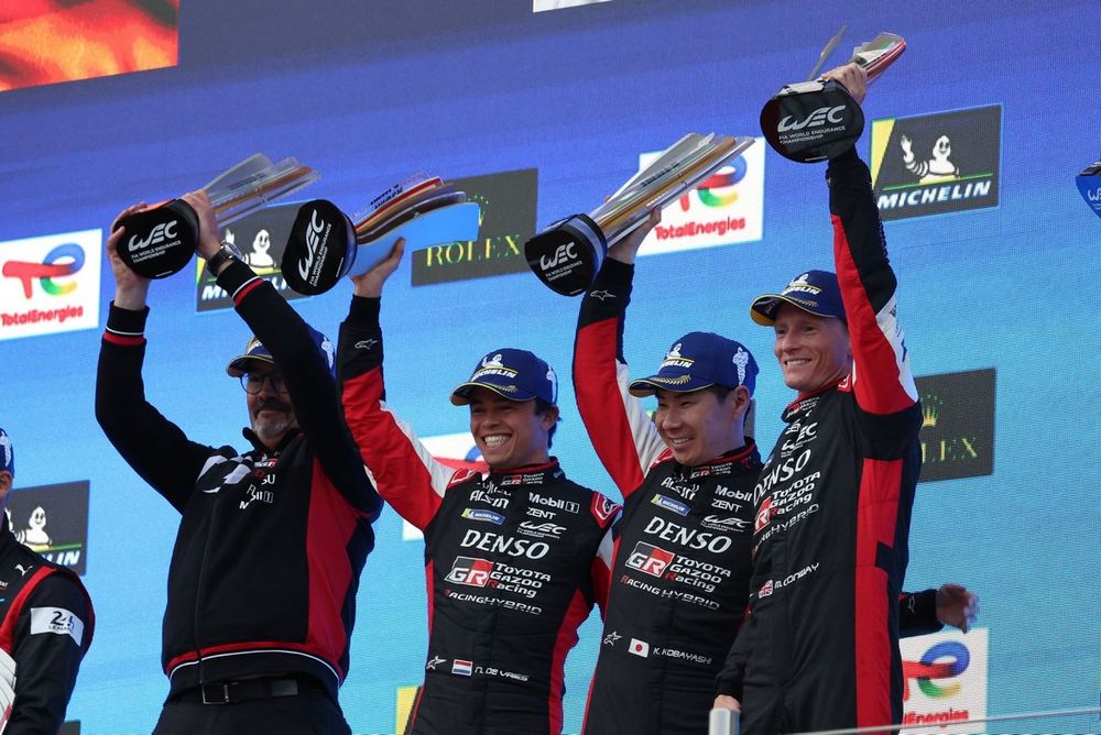 Podium: #7 Toyota Gazoo Racing Toyota GR010 - Hybrid: Mike Conway, Kamui Kobayashi, Nyck de Vries