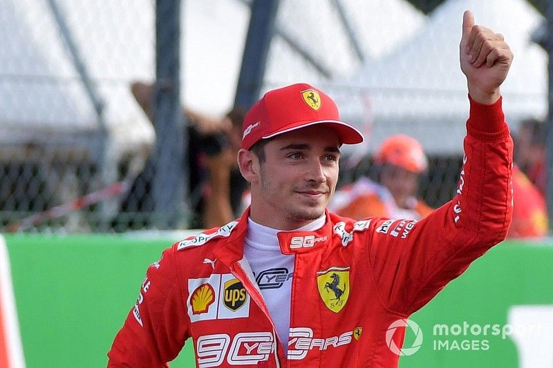 Pole man Charles Leclerc, Ferrari, celebrates