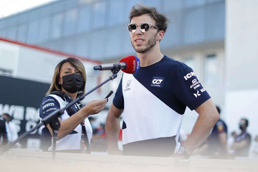 Pierre Gasly, AlphaTauri, is interviewed after Qualifying