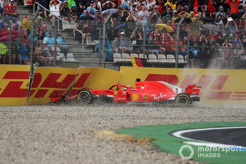 Sebastian Vettel Ferrari SF-71H crashes out of the race