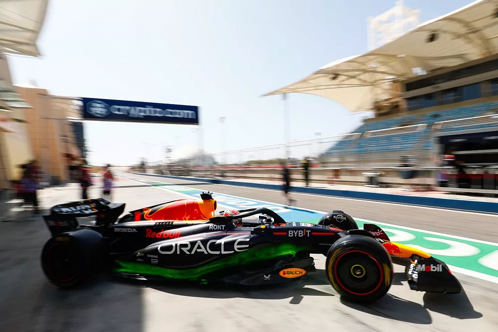Max Verstappen, Red Bull Racing RB19, leaves the garage
