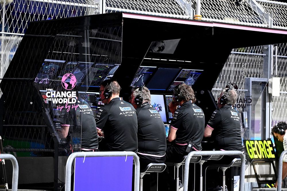 The Alpine team on the pit wall