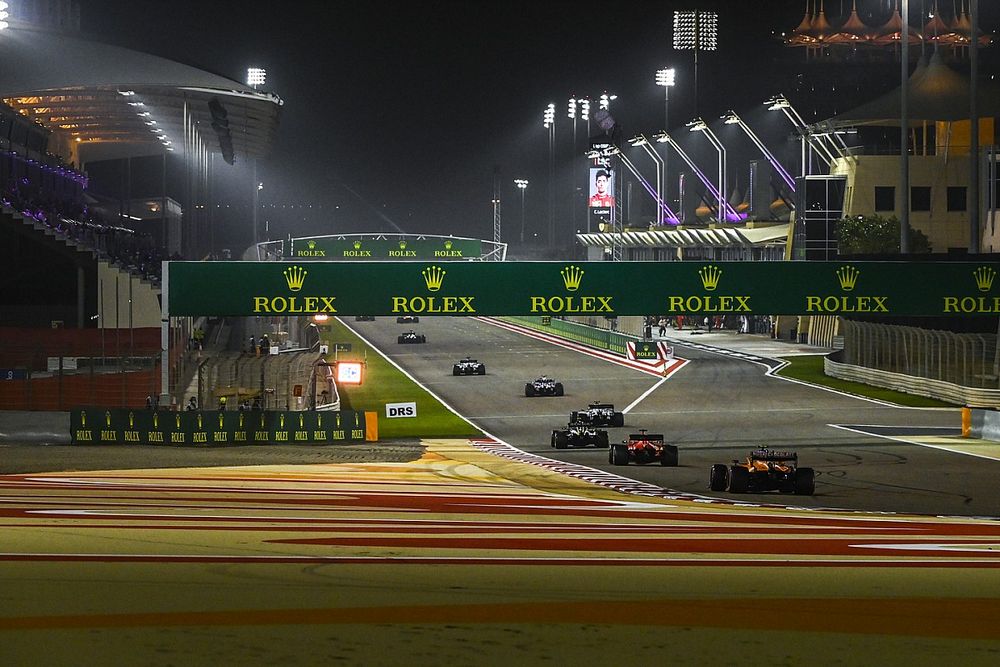 Sebastian Vettel, Ferrari SF1000, Lando Norris, McLaren MCL35, and Pietro Fittipaldi, Haas F1 Haas VF-20