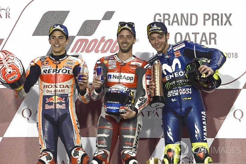 Podium: second place Marc Marquez, Repsol Honda Team, winner Andrea Dovizioso, Ducati Team, third place Valentino Rossi, Yamaha Factory Racing