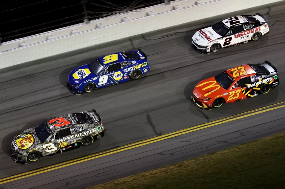 Austin Dillon, Richard Childress Racing Chevrolet; Chase Elliott, Hendrick Motorsports Chevrolet; Austin Cindric, Team Penske Ford; Bubba Wallace, 23XI Racing Toyota