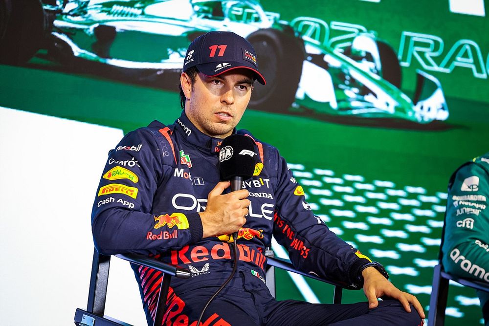 Pole man Sergio Perez, Red Bull Racing, in the post Qualifying Press Conference
