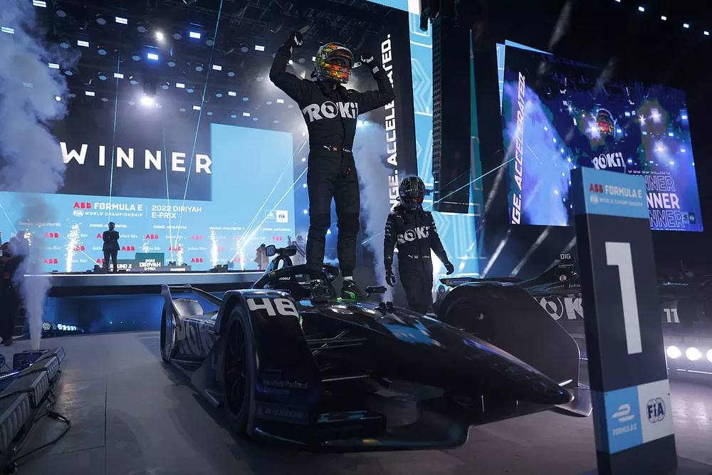 Edoardo Mortara, Venturi Racing, 1st position, at the podium