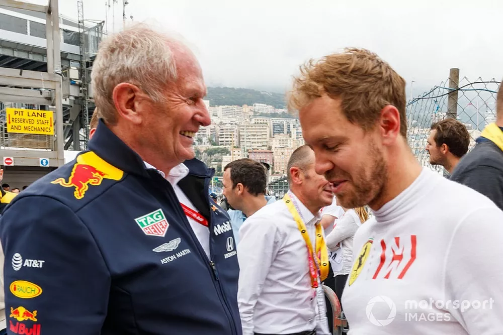 Helmut Markko, Consultor, Red Bull Racing, con Sebastian Vettel, Ferrari