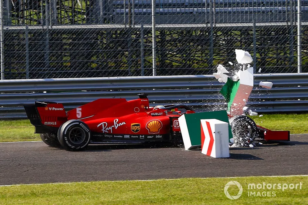 Sebastian Vettel, Ferrari SF1000, collides with barriers