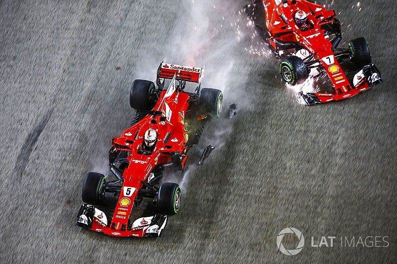 Sebastian Vettel, Ferrari SF70H, Kimi Raikkonen, Ferrari SF70H, crash out at the start