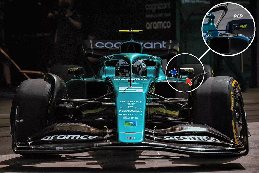 Detalle de los retrovisores exteriores del Aston Martin AMR22