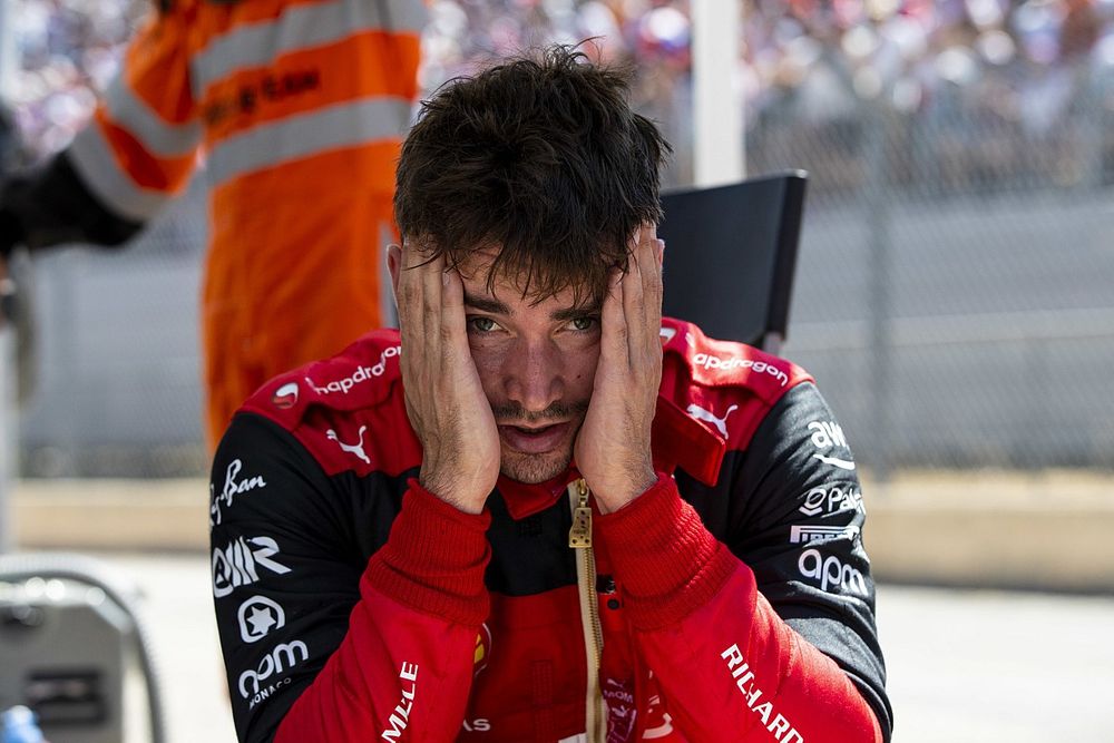 A despondent Charles Leclerc, Ferrari F1-75, after crashing out of the lead at Le Beausset