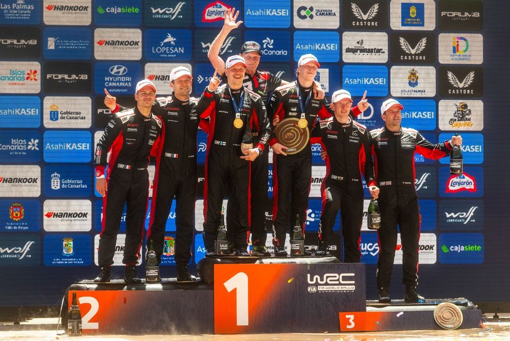 Podium: Winner Kalle Rovanperä, Jonne Halttunen, Toyota Gazoo Racing WRT Toyota GR Yaris Rally1, second place Sébastien Ogier, Vincent Landais, Toyota Gazoo Racing WRT Toyota GR Yaris Rally1, third place Elfyn Evans, Scott Martin, Toyota Gazoo Racing WRT Toyota GR Yaris Rally1