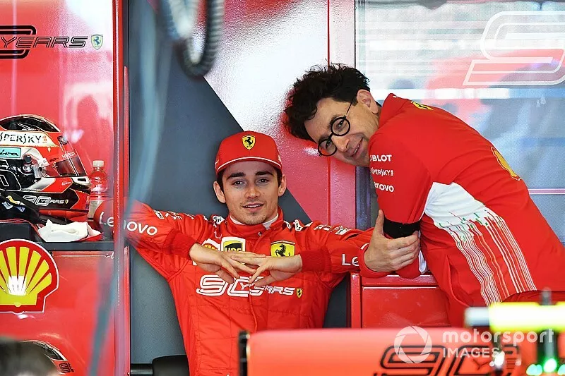 Charles Leclerc, Ferrari, et Mattia Binotto, Team Principal Ferrari