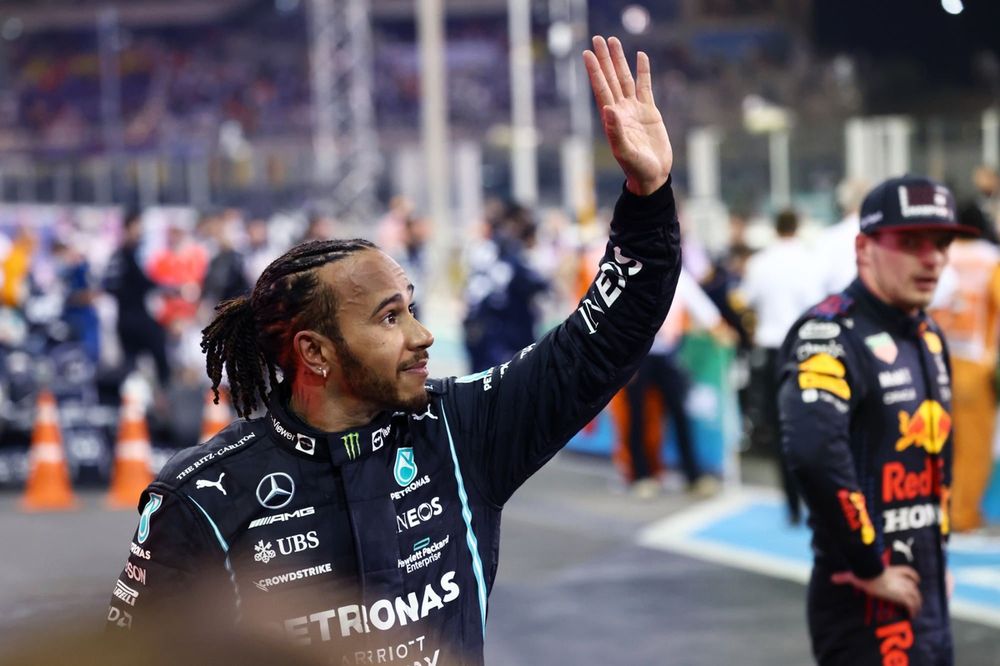 Lewis Hamilton, Mercedes, 2nd position, waves to fans from Parc Ferme