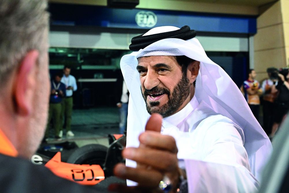 Mohammed ben Sulayem, FIA President congratulates Zak Brown, Chief Executive Officer of McLaren in parc ferme
