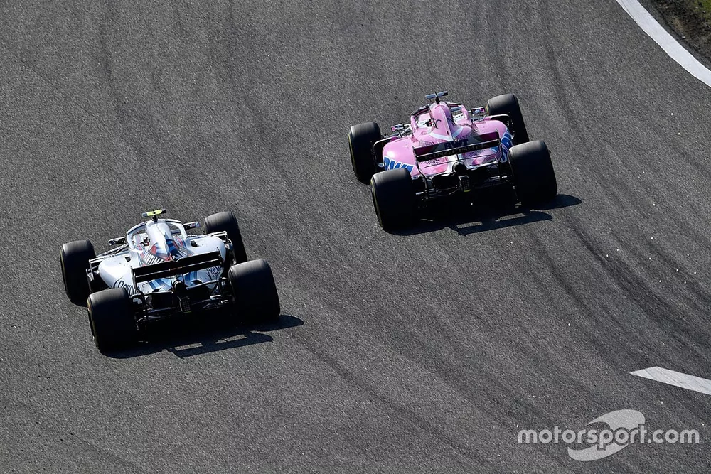 Lance Stroll, Williams FW41 y Sergio P&eacute;rez, Force India VJM11
