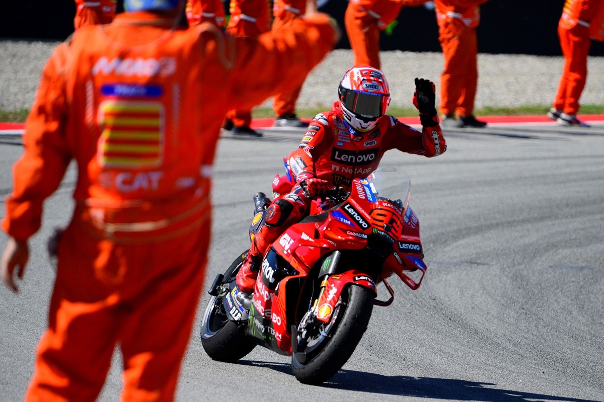 MotoGP Catalan GP: Marc Marquez inherits sprint win as Alex crashes out of lead