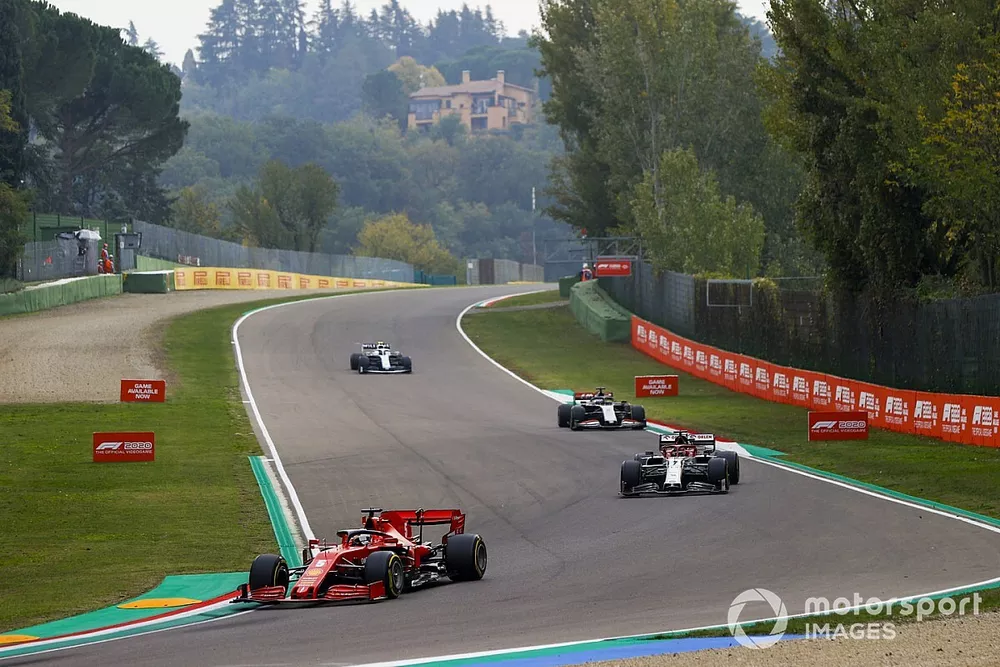 Sebastian Vettel, Ferrari SF1000, Kimi Raikkonen, Alfa Romeo Racing C39, Romain Grosjean, Haas VF-20, and Nicholas Latifi, Williams FW43