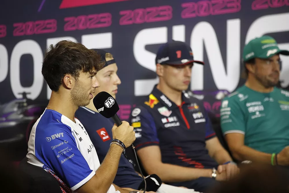 Pierre Gasly, Alpine F1 Team, Liam Lawson, AlphaTauri, Max Verstappen, Red Bull Racing and Fernando Alonso, Aston Martin F1 Teamat the press conference