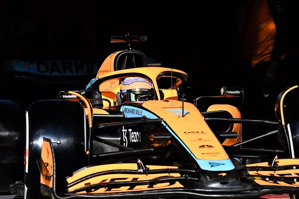 Daniel Ricciardo, McLaren MCL36, leaves the garage