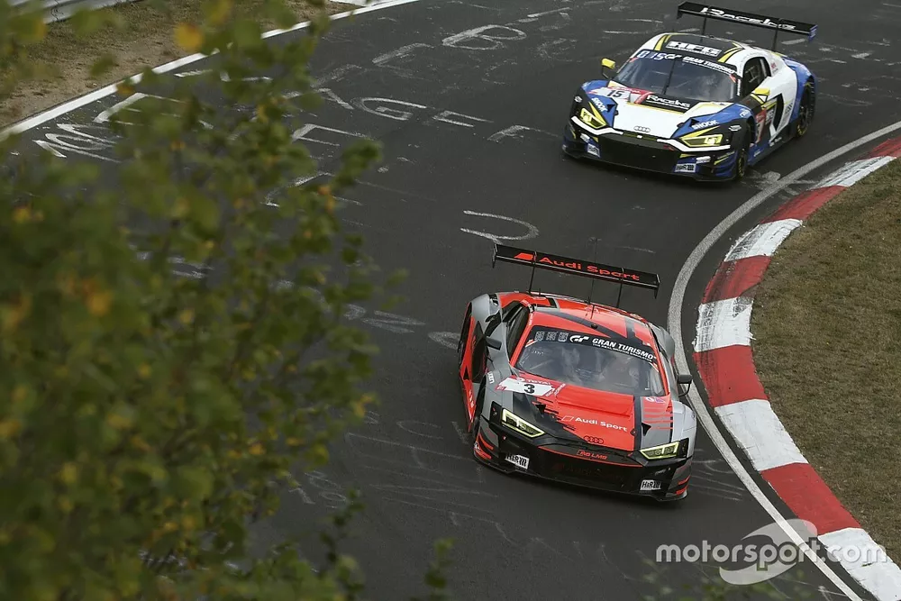 #3 Audi Sport Team Car Collection Audi R8 LMS GT3: Mirko Bortolotti, Robin Frijns, Markus Winkelhock, #15 Racing Engineers GmbH Audi R8 LMS GT3: Bernhard Henzel, Rahel Frey, Christian Bollrath, Stefan Aust