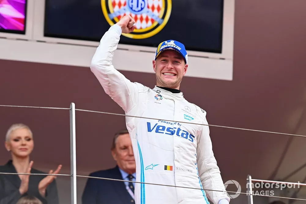 Stoffel Vandoorne, Mercedes-Benz EQ, 1st position, celebrates on the podium