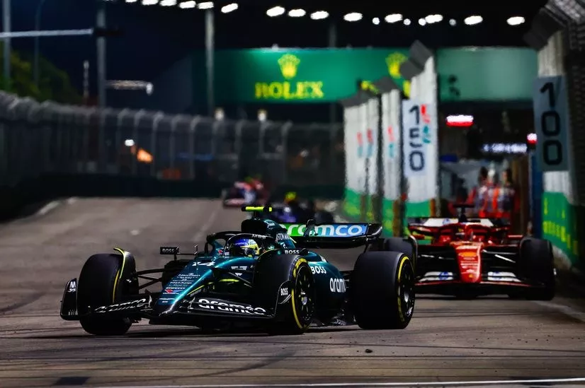 Fernando Alonso, Aston Martin AMR24, Charles Leclerc, Ferrari SF-24