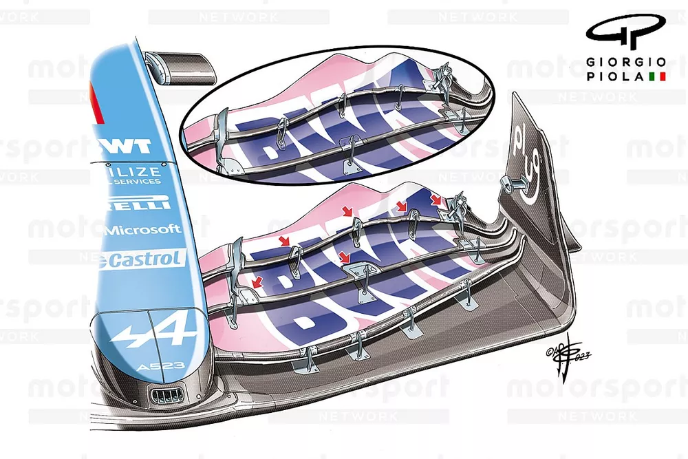 Alpine A523, dettaglio dell'ala frontale, GP di Singapore