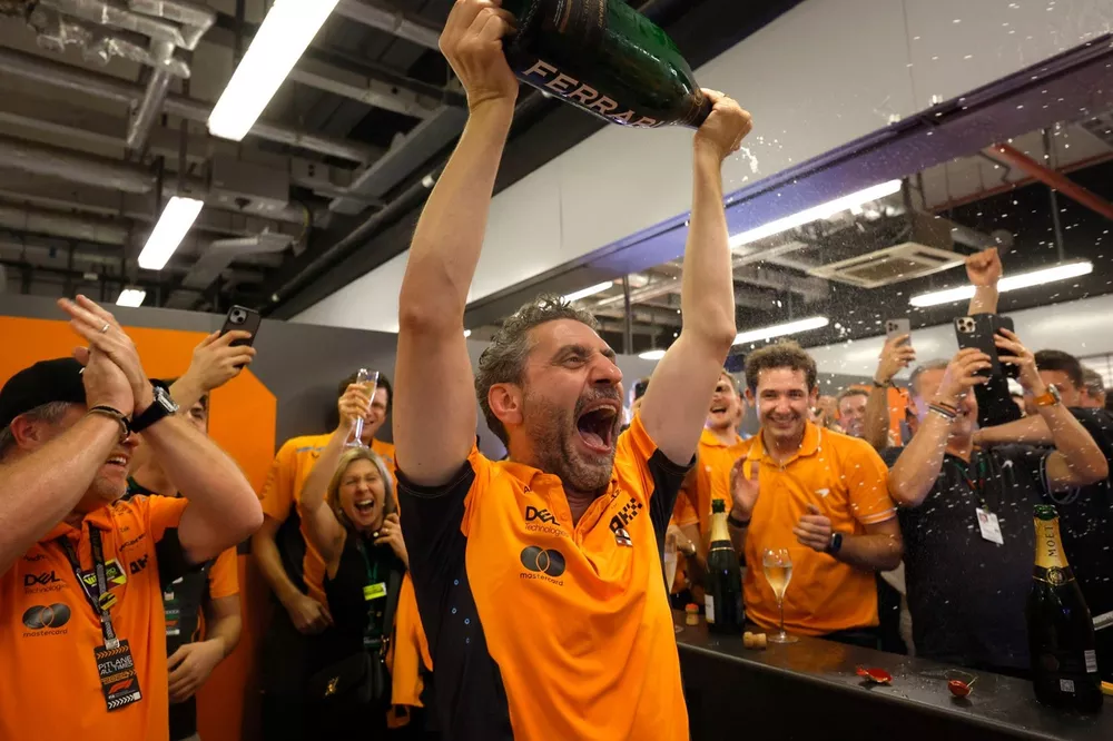 Andrea Stella, Team Principal, McLaren F1 Team, the McLaren team celebrate after the race