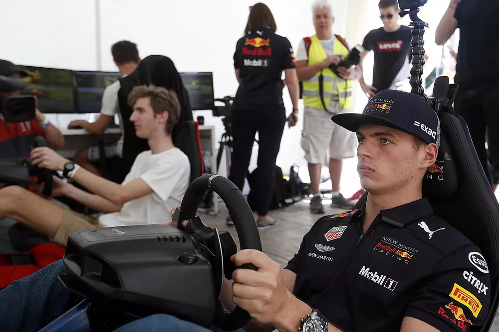Max Verstappen, Red Bull Racing on a racing simulator