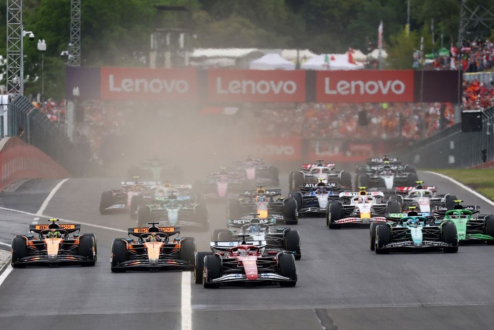 Charles Leclerc, Ferrari leads at the start