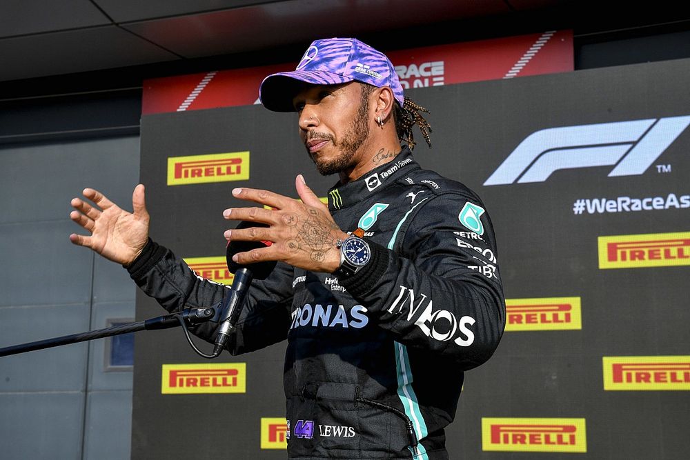 Pole man Lewis Hamilton, Mercedes, is interviewed after Qualifying