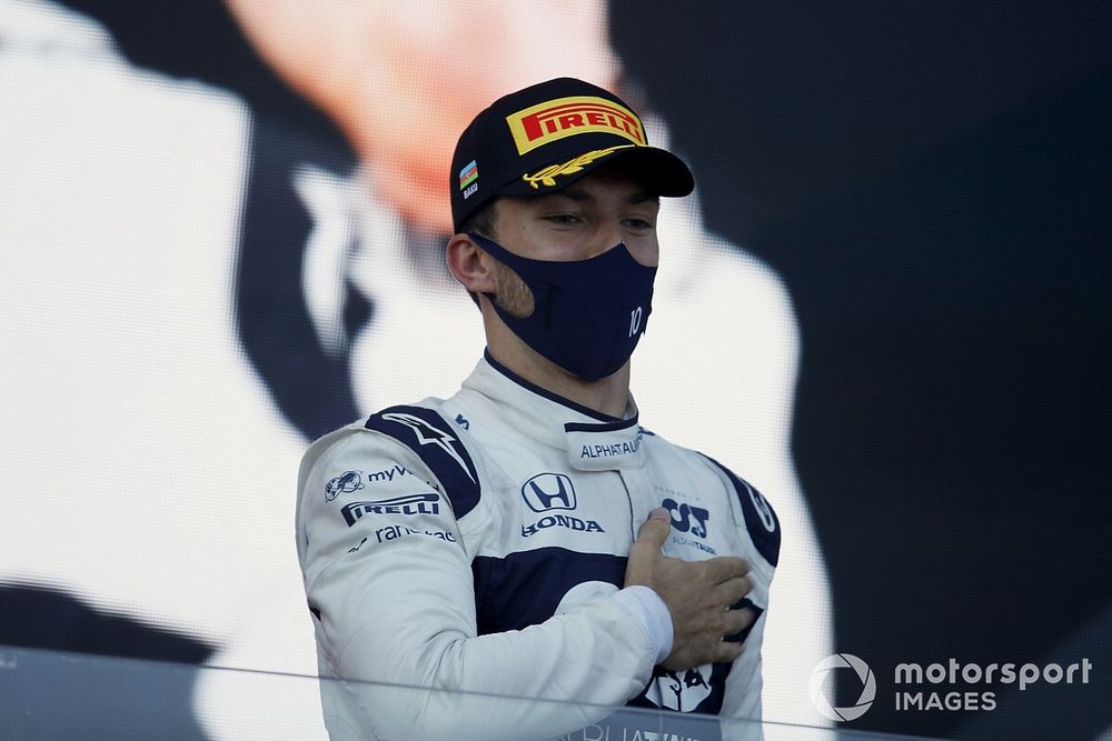 Pierre Gasly, AlphaTauri, 3rd position, on the podium