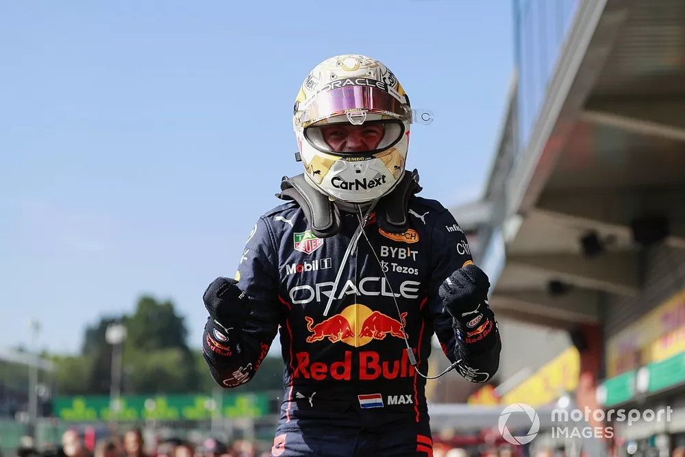 Max Verstappen, Red Bull Racing, 1st position, celebrates in Parc Ferme