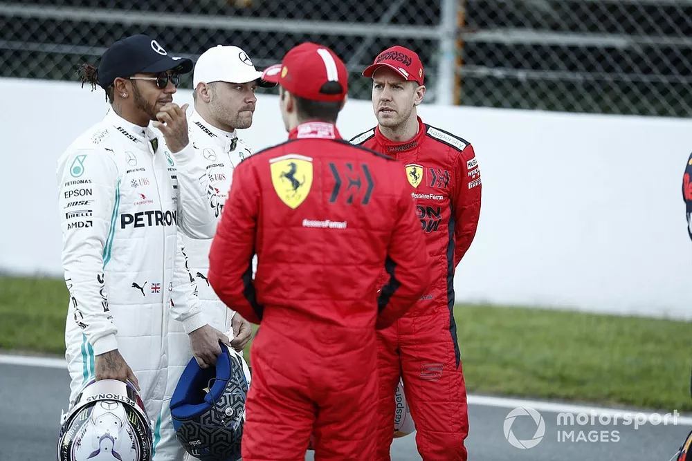 Lewis Hamilton, Mercedes-AMG Petronas F1, Valtteri Bottas, Mercedes-AMG Petronas F1, Sebastien Vettel, Ferrari and Charles Leclerc, Ferrari 